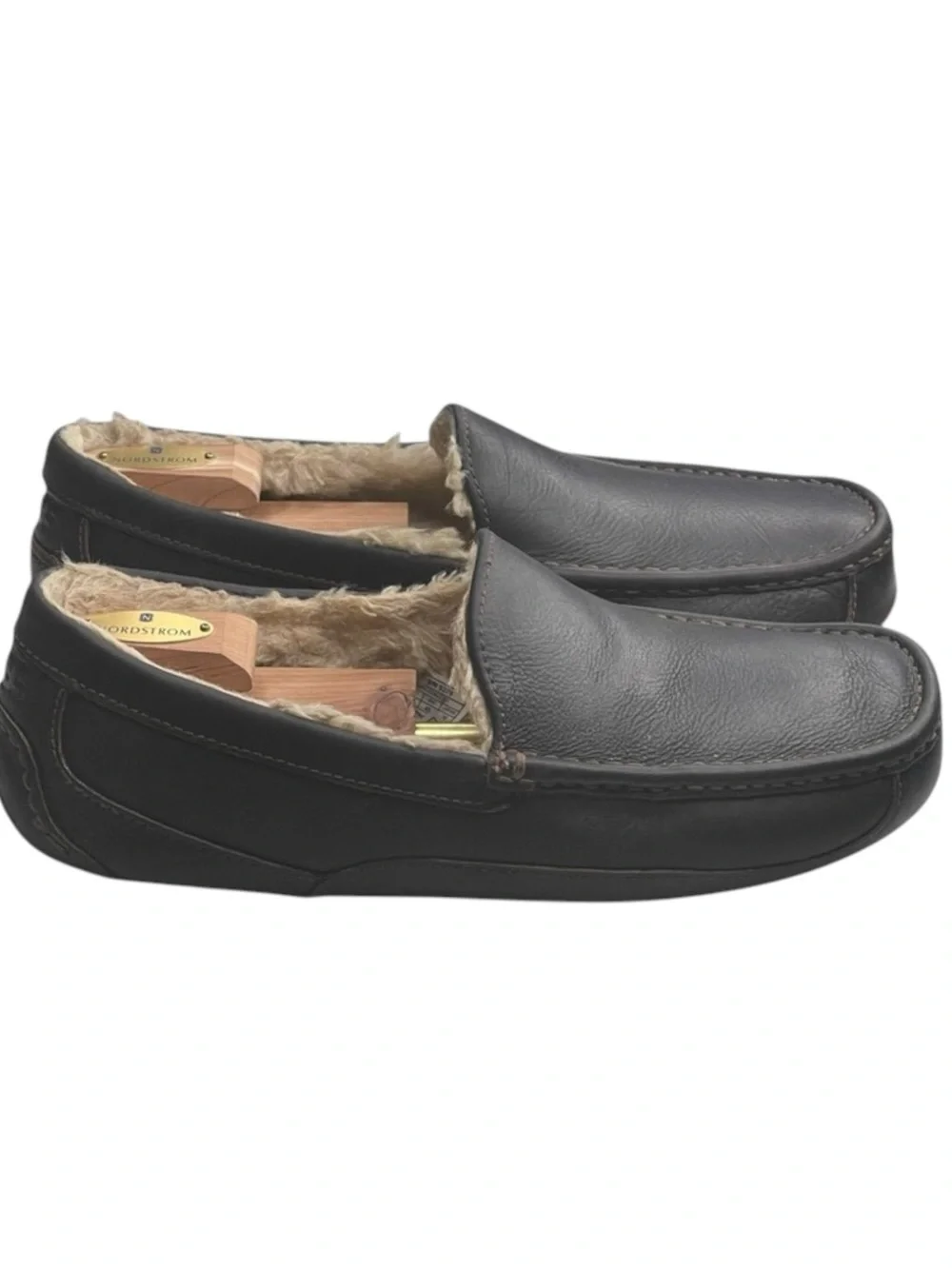 UGG 𖤐 Ascot Fur Lined Leather Moc Slipper Loafer 𖤐 Black Brown 𖤐 12 45 𖤐 Men’s